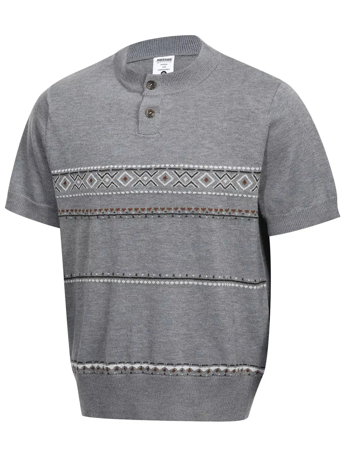 T-Shirt en Maille Manches Courtes Motif Jacquard Homme