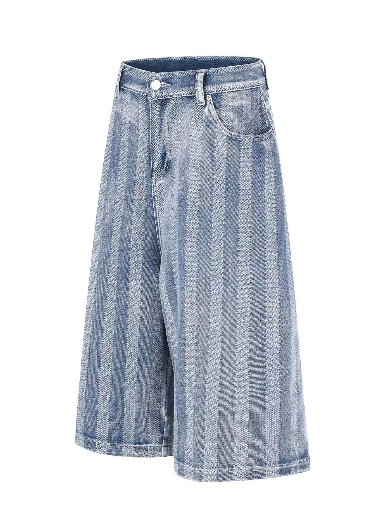 Men's Stripe Wide Leg Denim Capris  COOLANDBAG