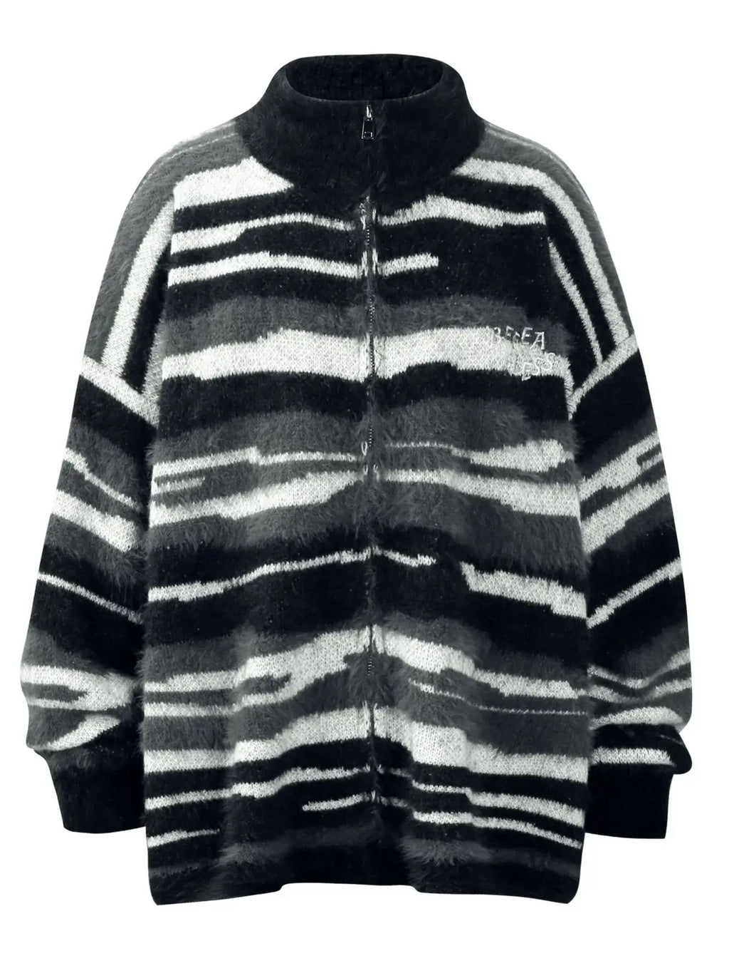 Men's Striped Fuzzy Zip-Up Cardigan  COOLANDBAG