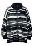 Men's Striped Fuzzy Zip-Up Cardigan  COOLANDBAG