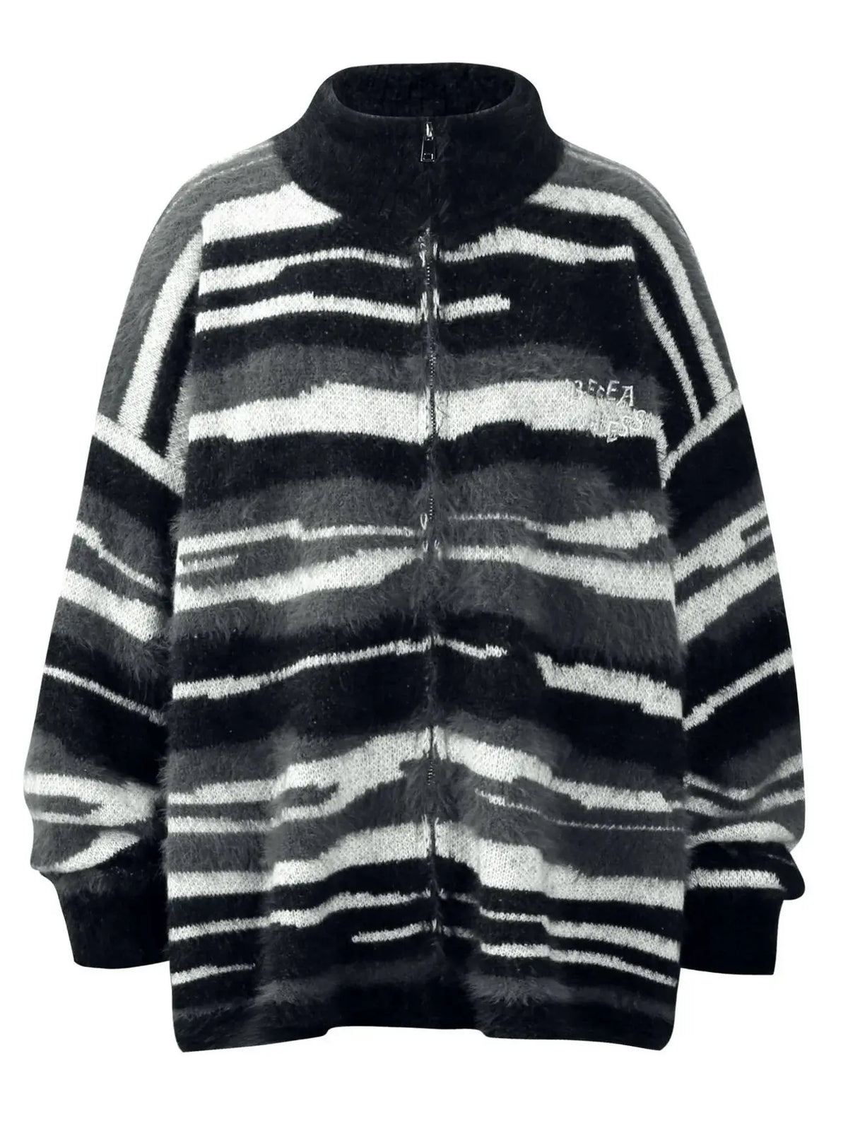Cardigan Zippé Rayé Duveteux