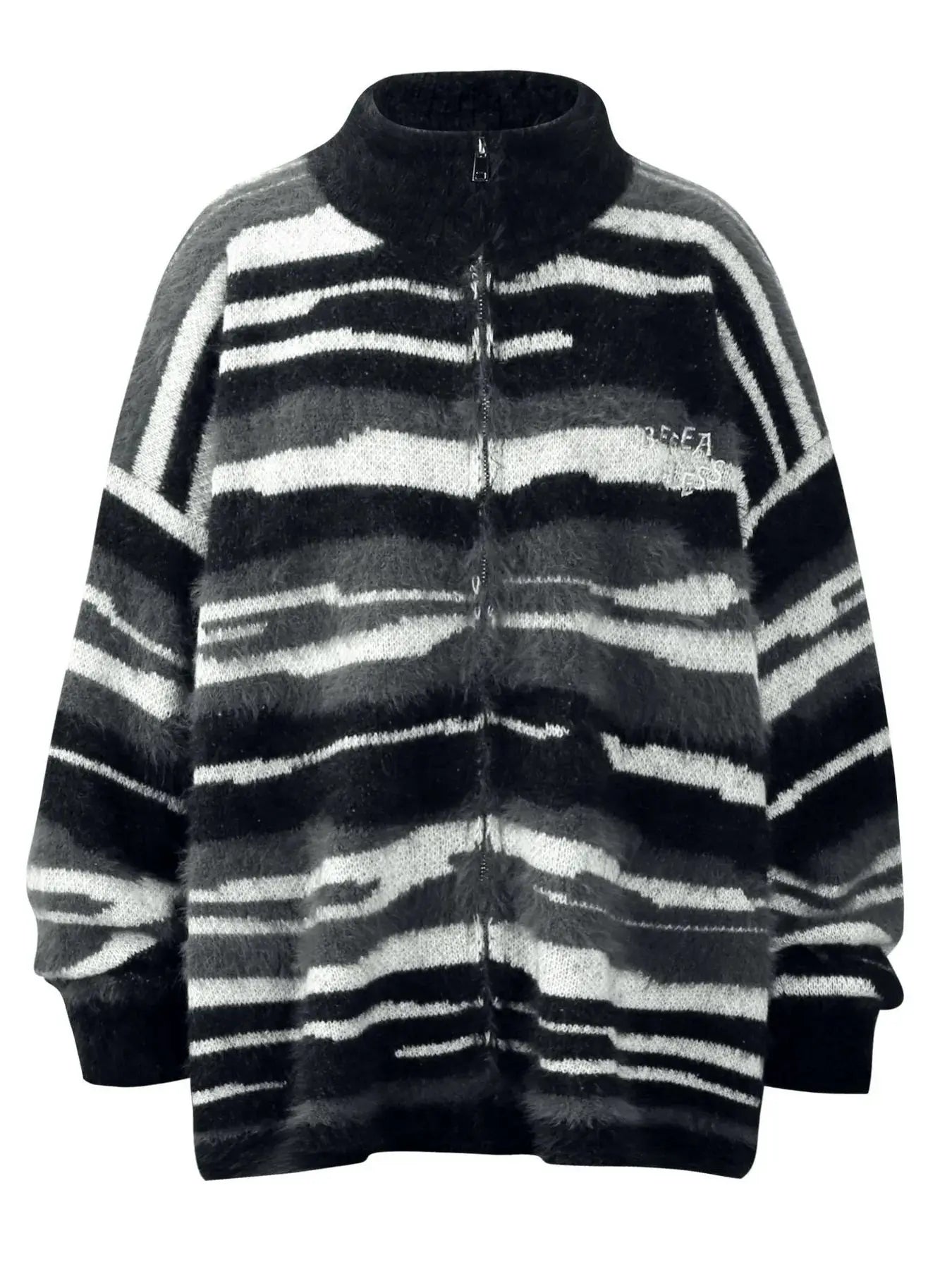 Men's Striped Fuzzy Zip-Up Cardigan  COOLANDBAG