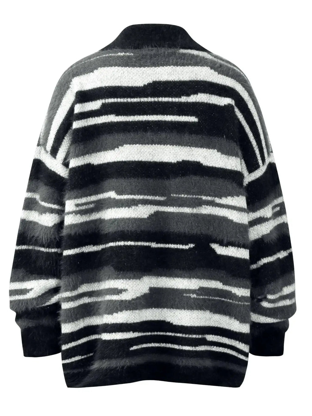 Men's Striped Fuzzy Zip-Up Cardigan  COOLANDBAG