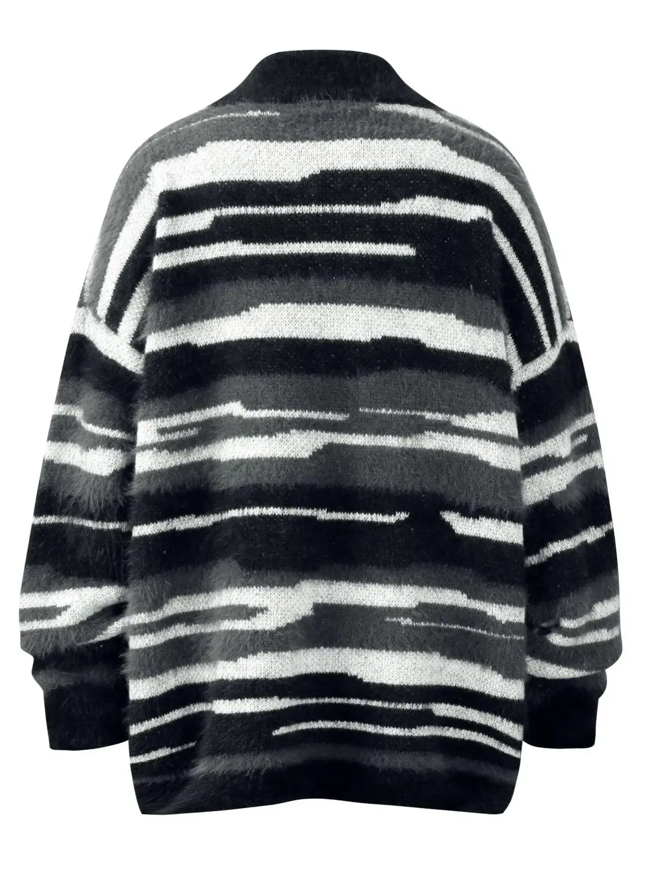 Men's Striped Fuzzy Zip-Up Cardigan  COOLANDBAG