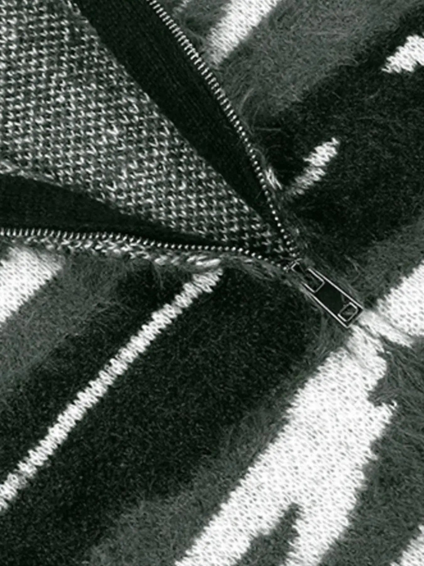 Men's Striped Fuzzy Zip-Up Cardigan  COOLANDBAG
