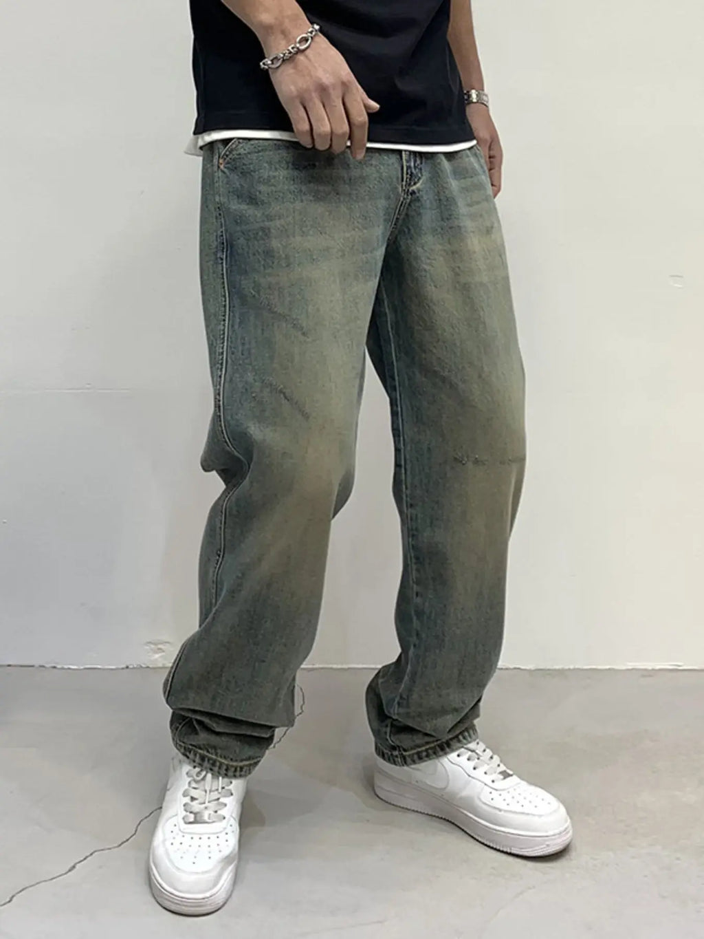 Men's Vintage Wash Loose Fit Jeans  COOLANDBAG