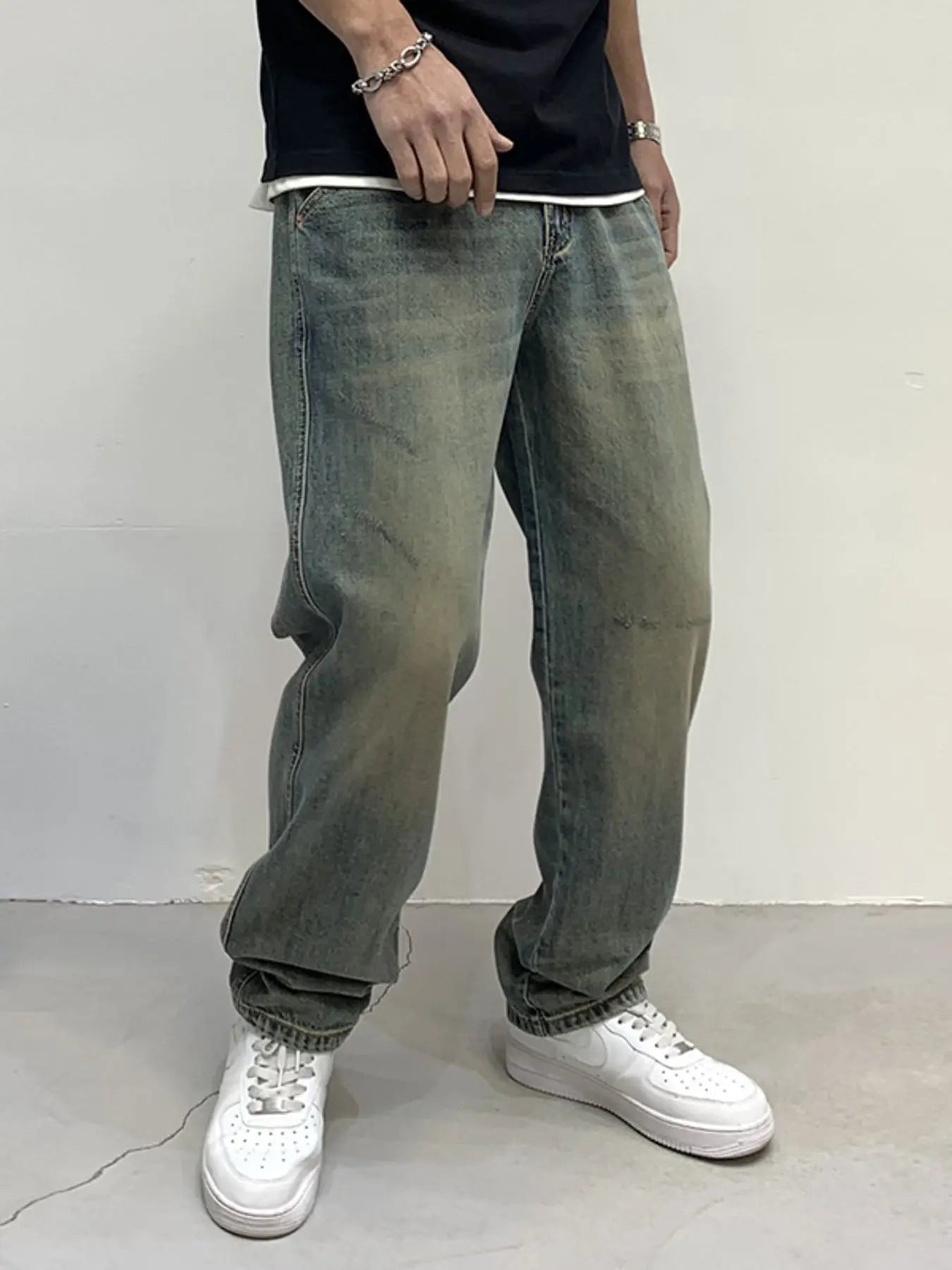 Men's Vintage Wash Loose Fit Jeans  COOLANDBAG