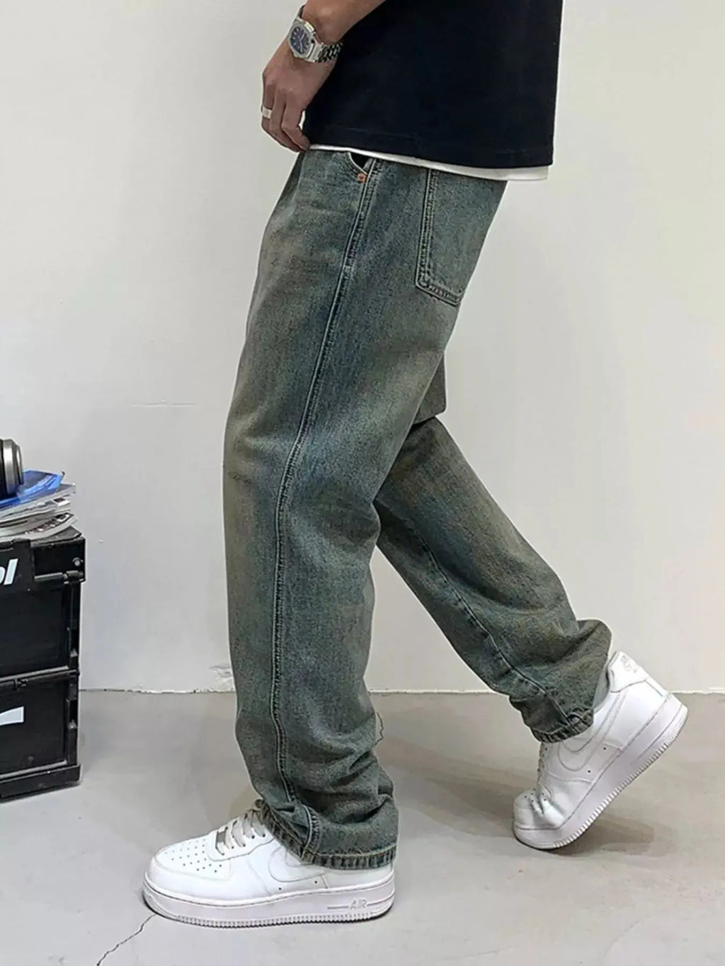 Men's Vintage Wash Loose Fit Jeans  COOLANDBAG