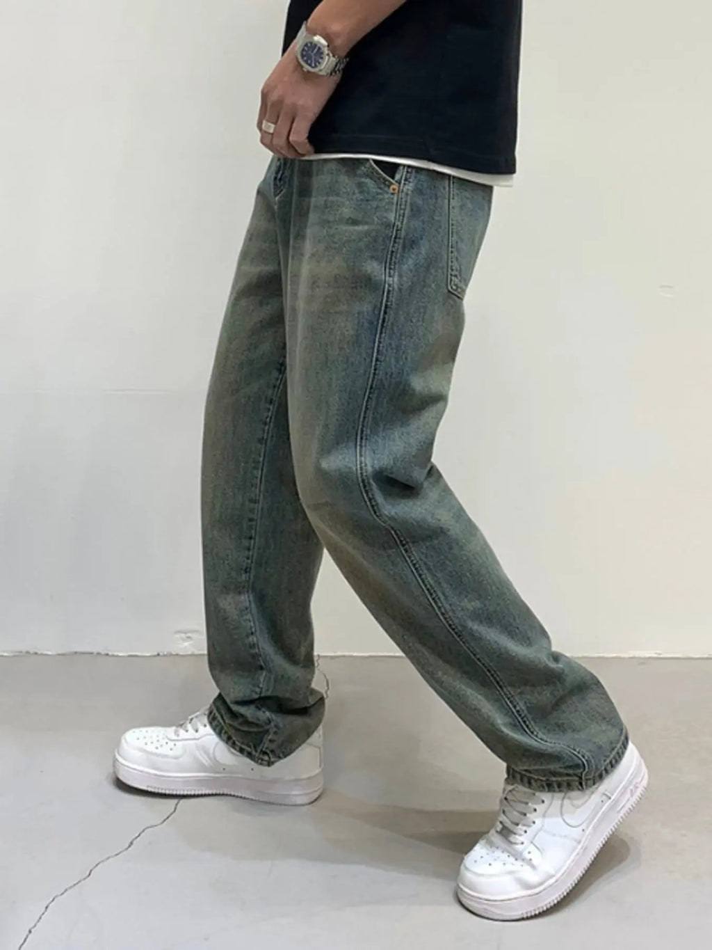 Men's Vintage Wash Loose Fit Jeans  COOLANDBAG