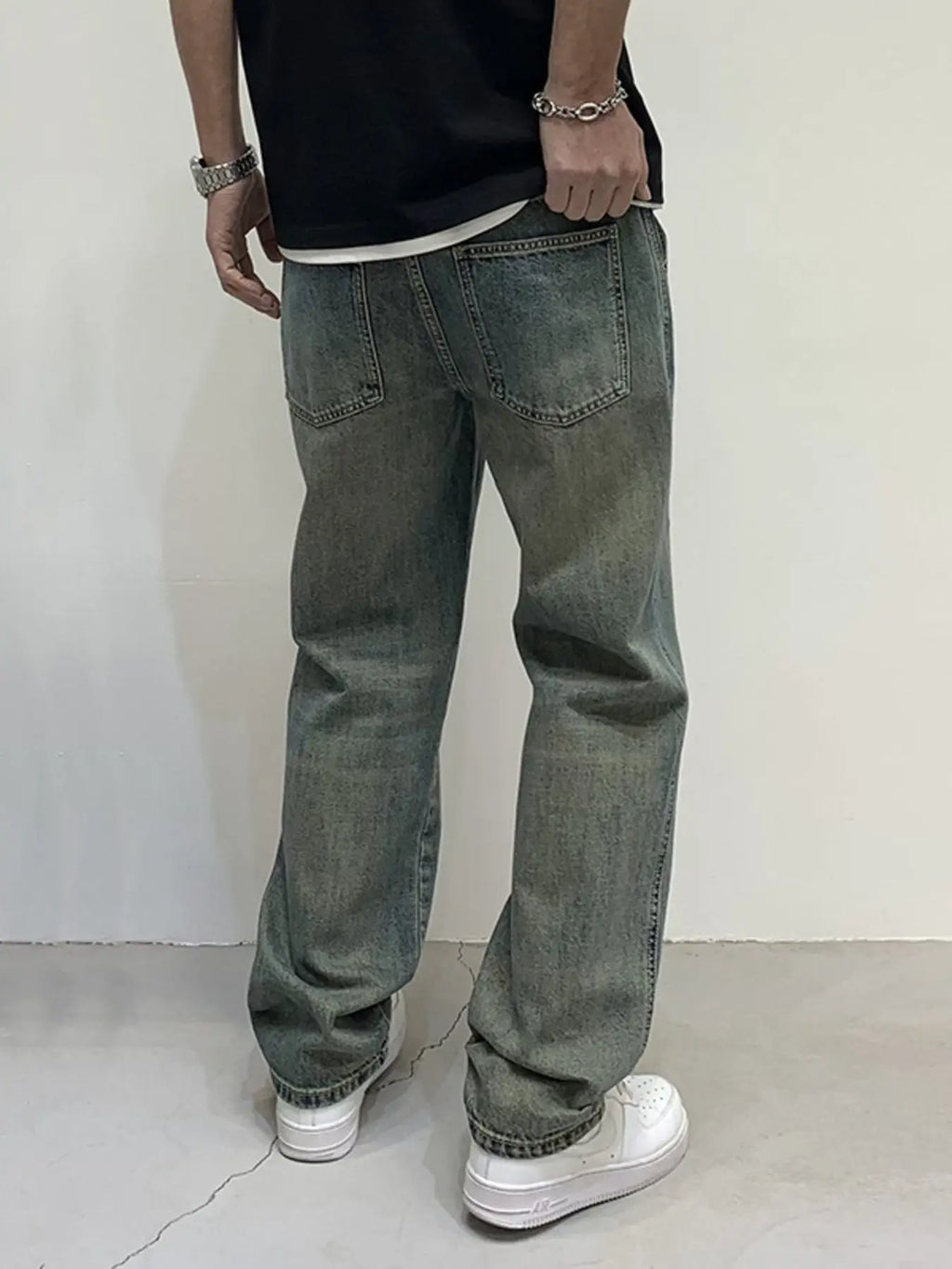 Men's Vintage Wash Loose Fit Jeans  COOLANDBAG