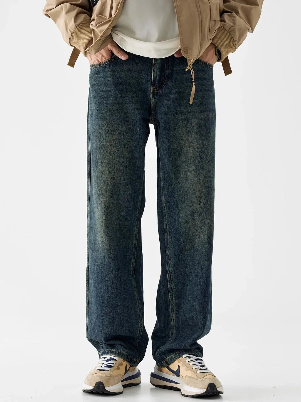 Men's Vintage Wash Loose Fit Jeans  COOLANDBAG