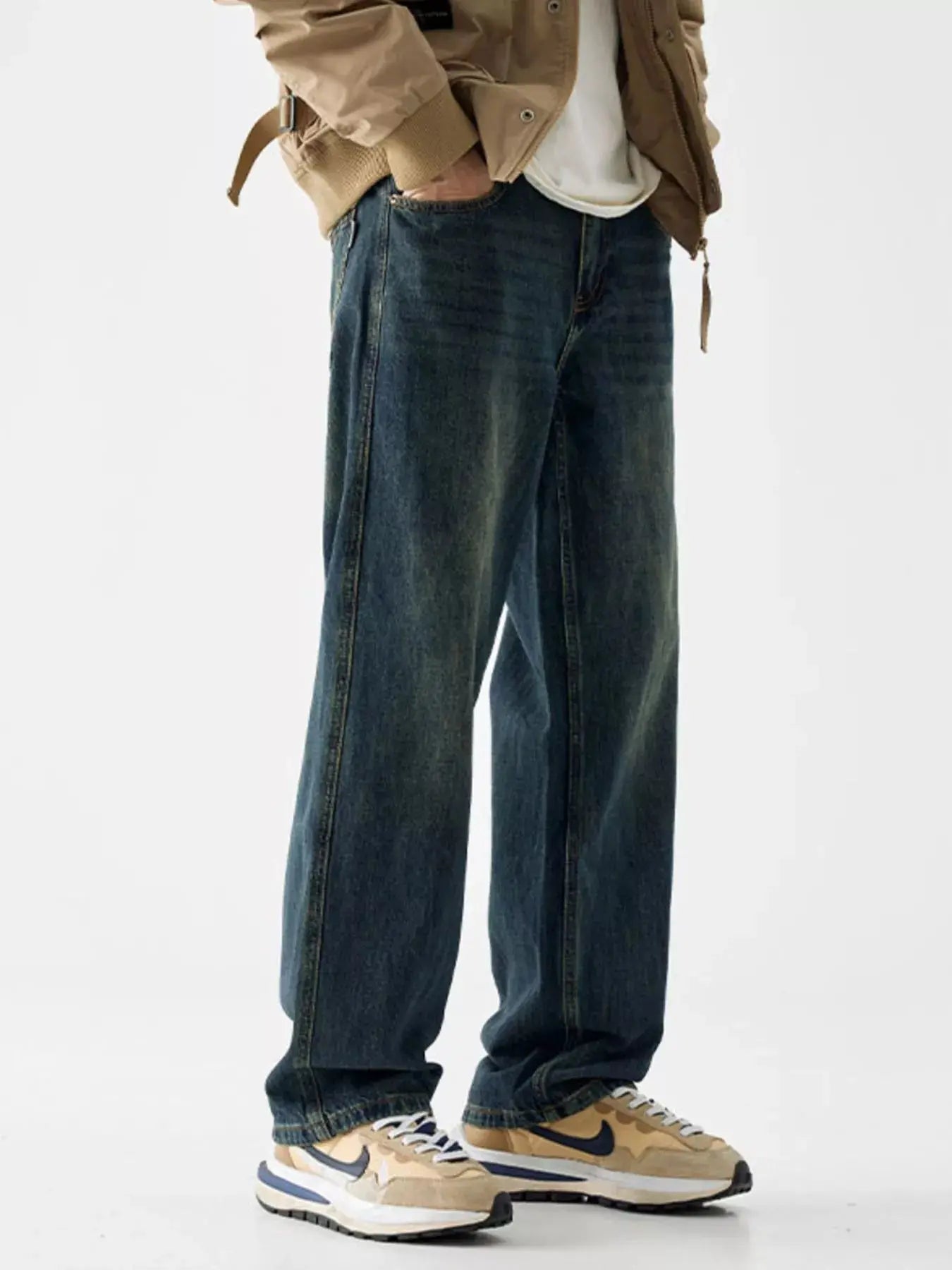 Men's Vintage Wash Loose Fit Jeans  COOLANDBAG