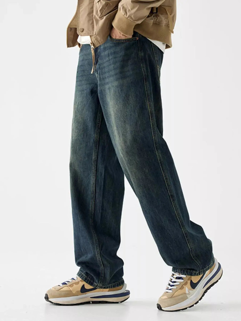 Men's Vintage Wash Loose Fit Jeans  COOLANDBAG