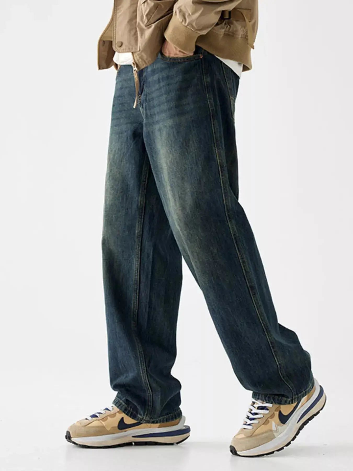 Men's Vintage Wash Loose Fit Jeans  COOLANDBAG