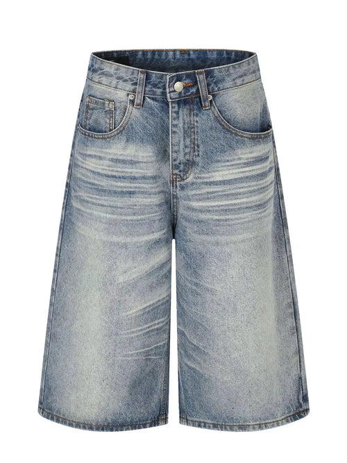 Men's Vintage Wash Wide Leg Denim Capris  COOLANDBAG