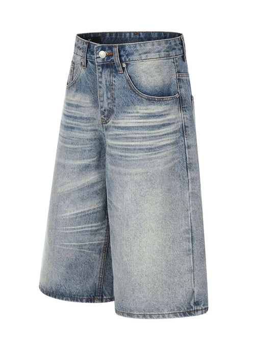 Men's Vintage Wash Wide Leg Denim Capris  COOLANDBAG