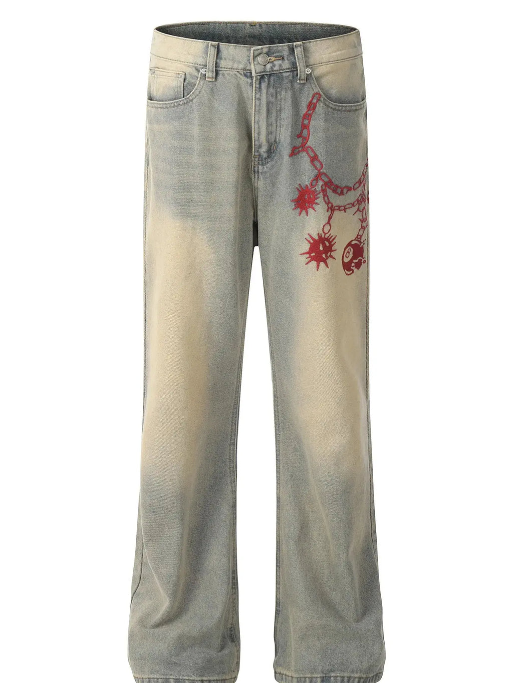 Men's Vintage Washed Jeans with Embroidery  COOLANDBAG