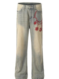 Men's Vintage Washed Jeans with Embroidery  COOLANDBAG