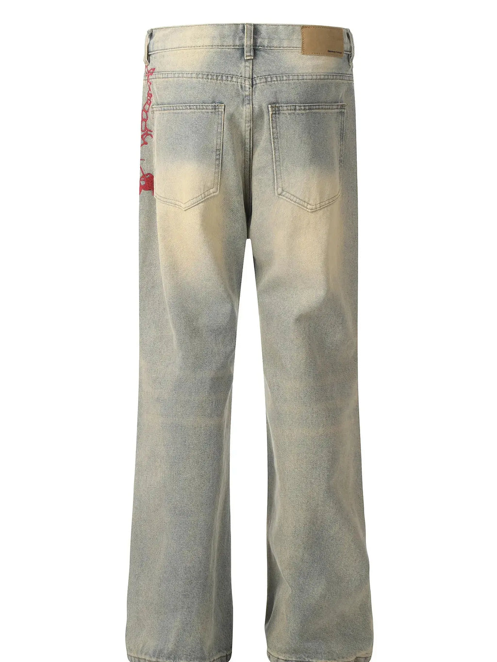 Men's Vintage Washed Jeans with Embroidery  COOLANDBAG