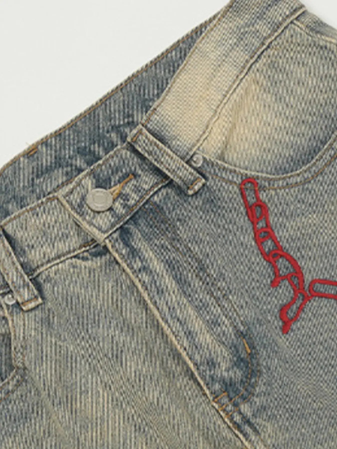 Men's Vintage Washed Jeans with Embroidery  COOLANDBAG