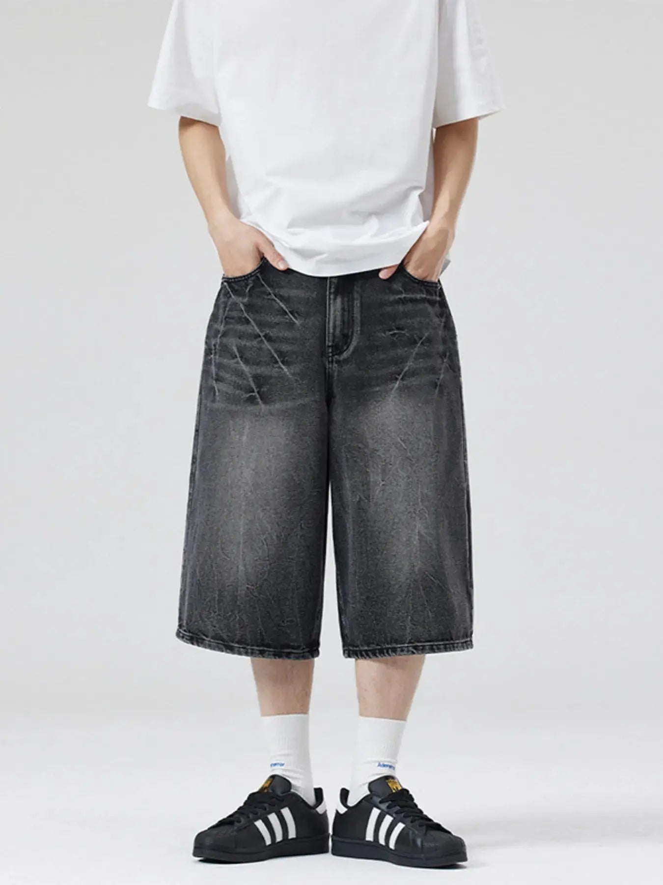 Men's Wash Wide Leg Denim Shorts  COOLANDBAG