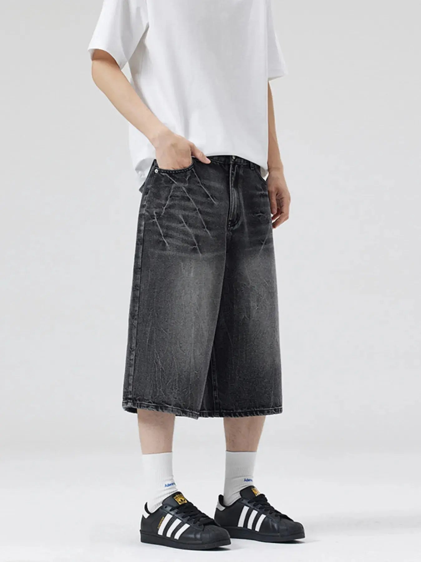 Men's Wash Wide Leg Denim Shorts  COOLANDBAG