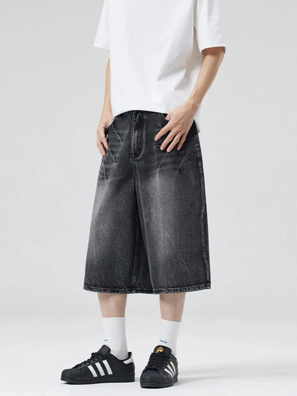Men's Wash Wide Leg Denim Shorts  COOLANDBAG