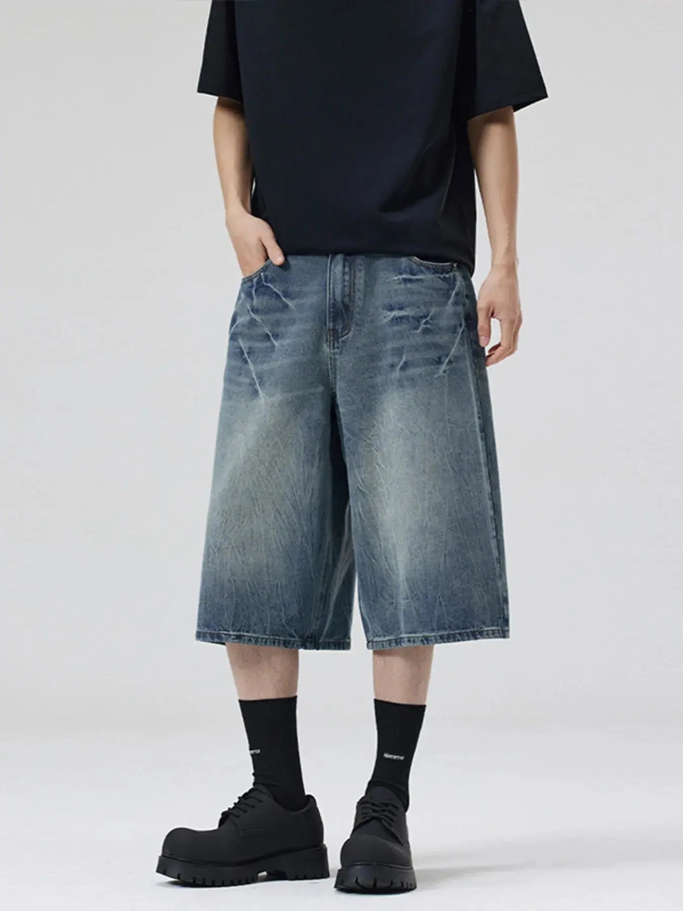Men's Wash Wide Leg Denim Shorts  COOLANDBAG