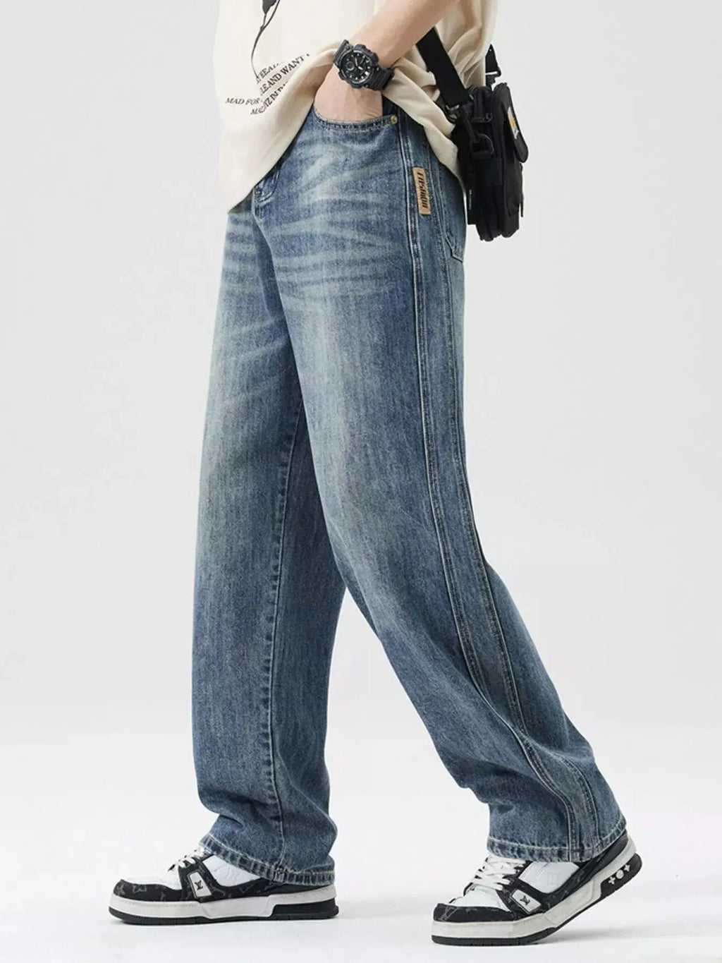 Men's Wash Wide Leg Jeans  COOLANDBAG