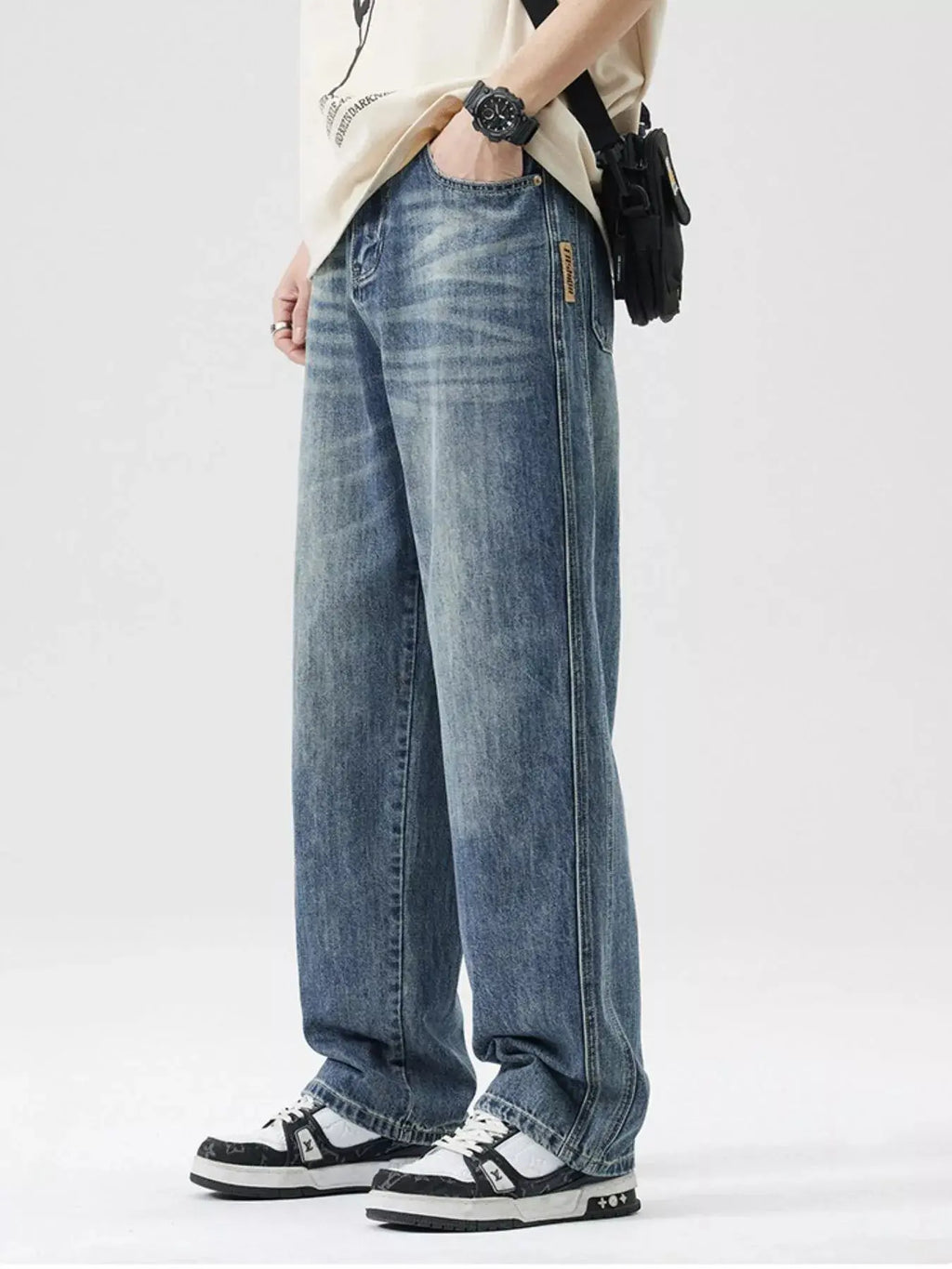 Men's Wash Wide Leg Jeans  COOLANDBAG