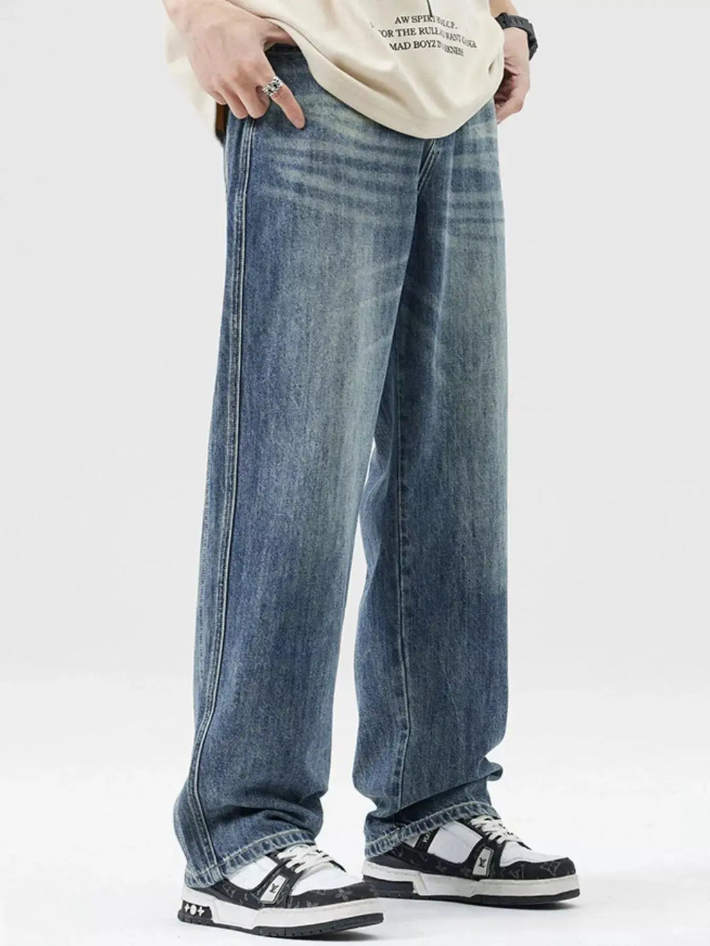 Men's Wash Wide Leg Jeans  COOLANDBAG