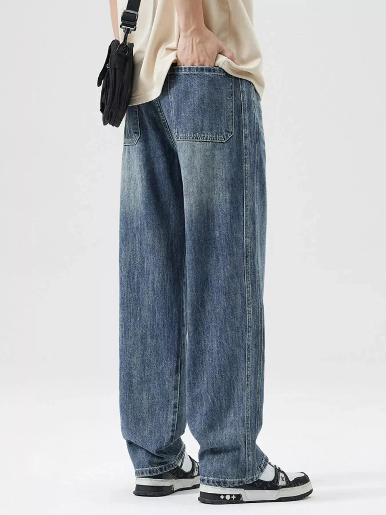 Men's Wash Wide Leg Jeans  COOLANDBAG