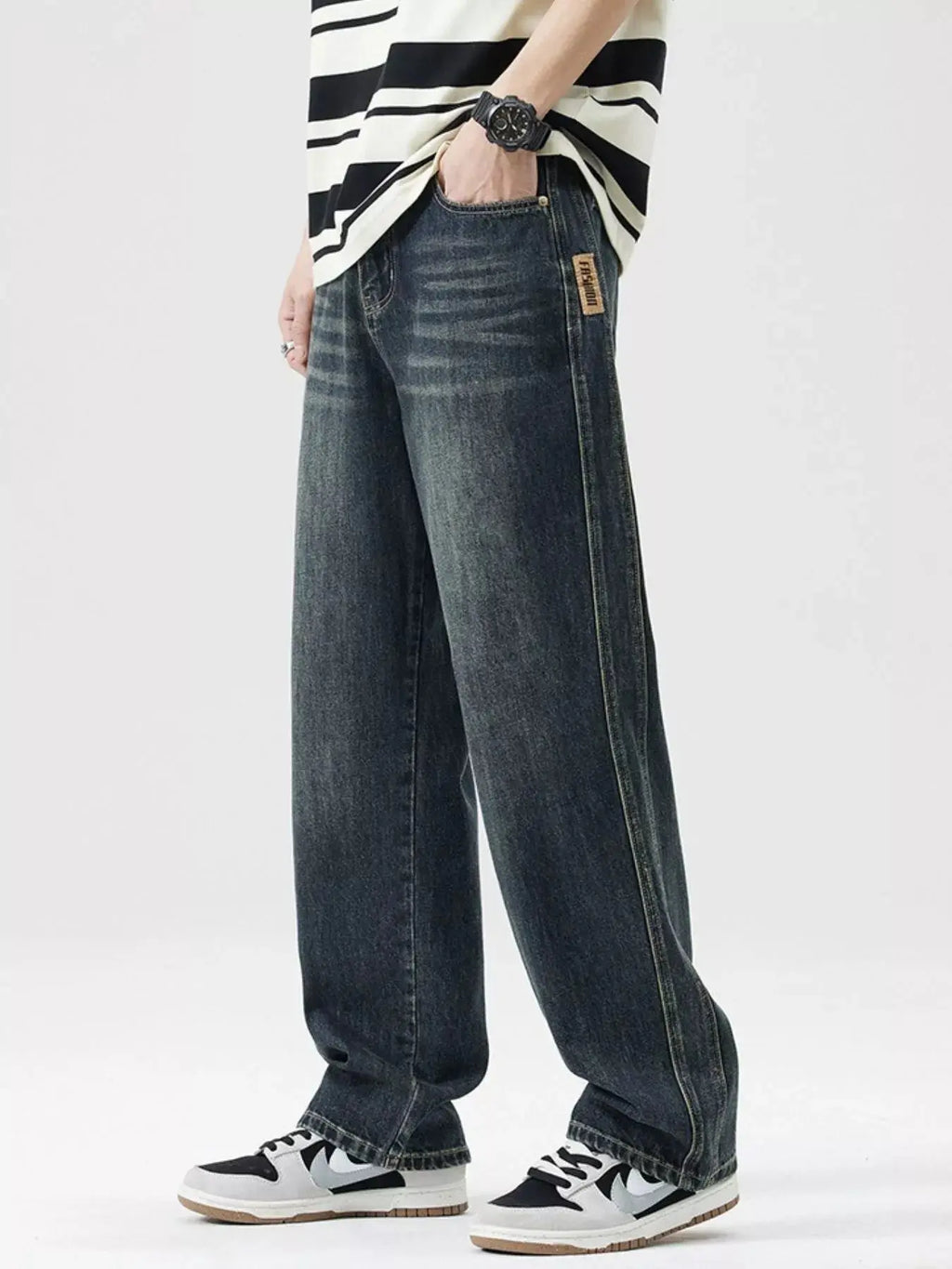 Men's Wash Wide Leg Jeans  COOLANDBAG