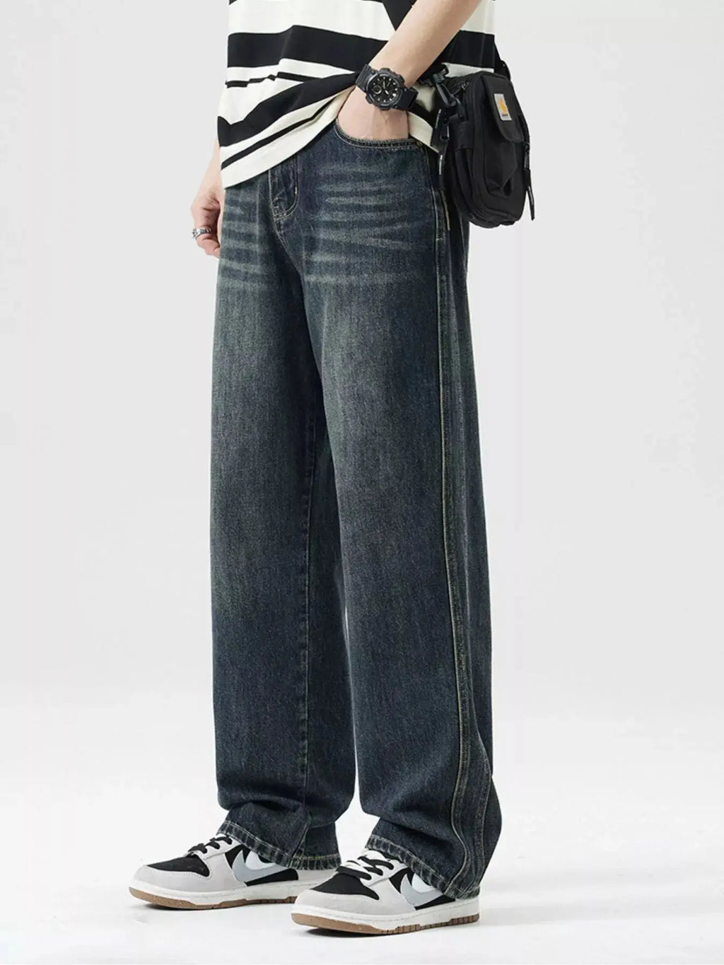Men's Wash Wide Leg Jeans  COOLANDBAG