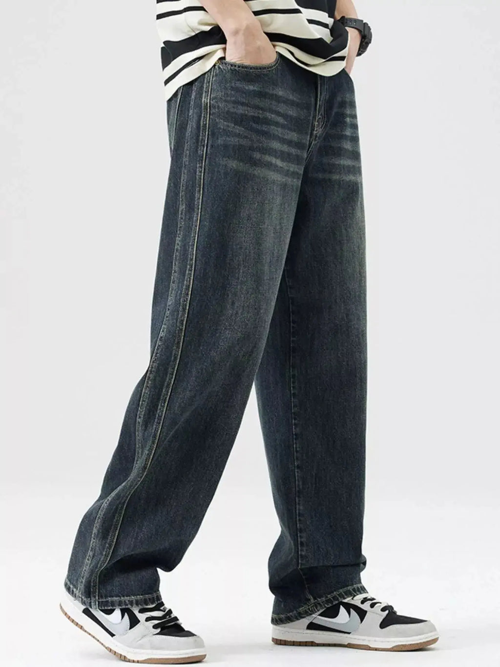Men's Wash Wide Leg Jeans  COOLANDBAG