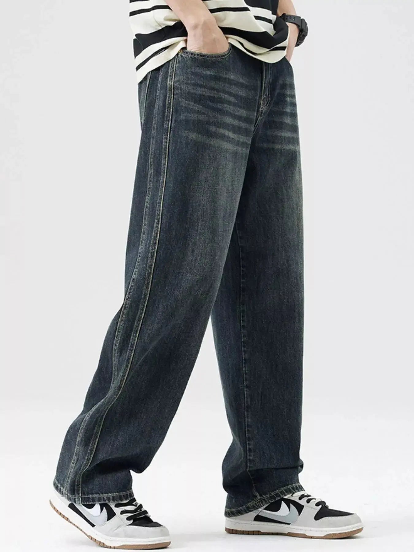 Men's Wash Wide Leg Jeans  COOLANDBAG