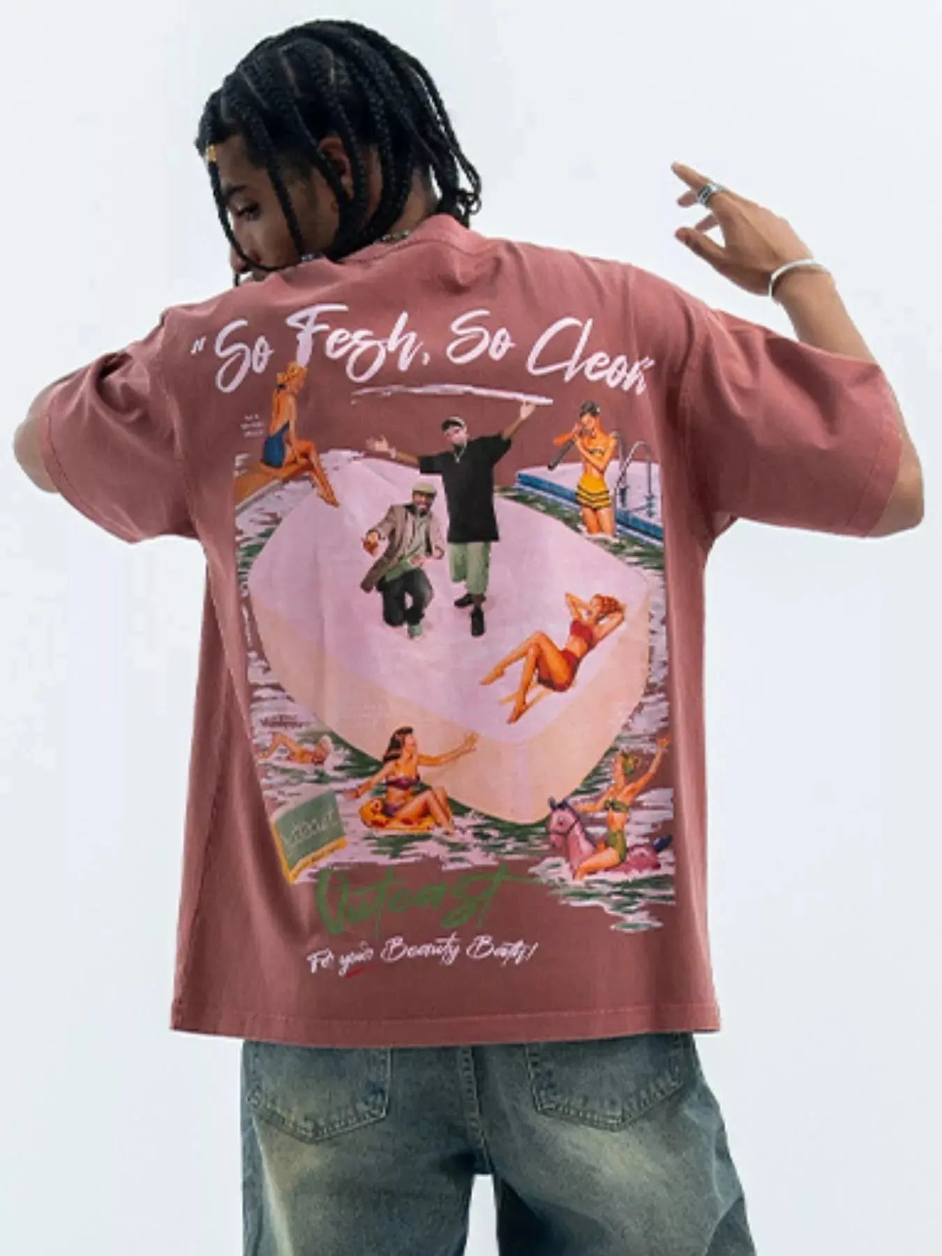 Men's Washed Graphic Oversized T-Shirt  COOLANDBAG