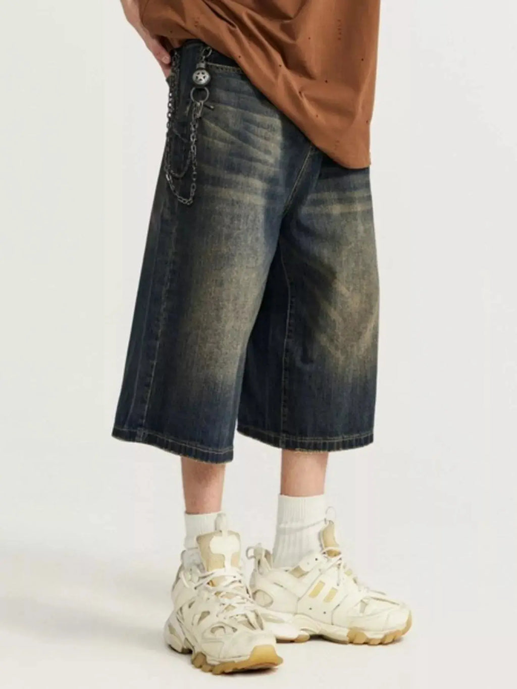 Men's Washed Wide Leg Demin Shorts  COOLANDBAG