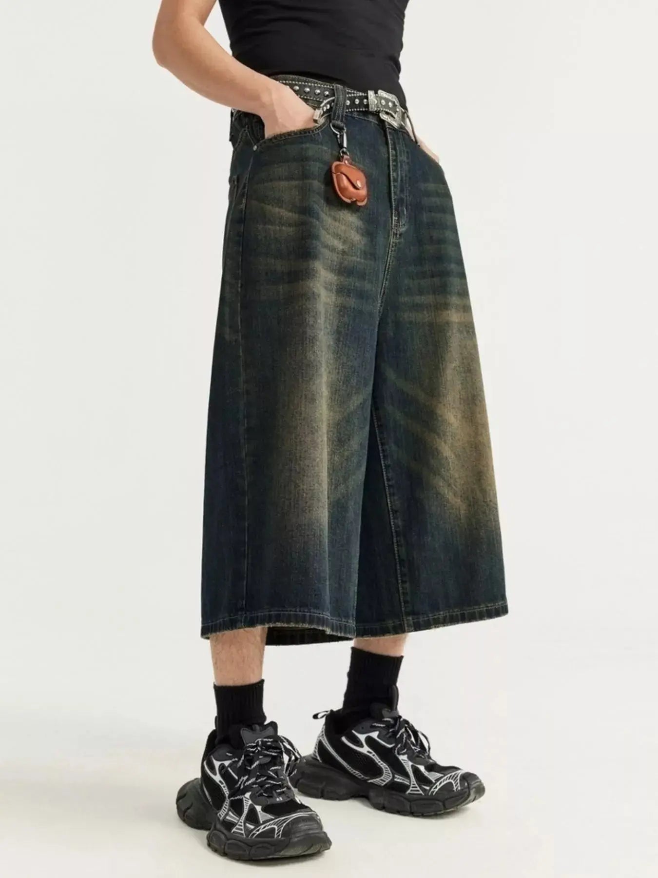 Men's Washed Wide Leg Demin Shorts  COOLANDBAG