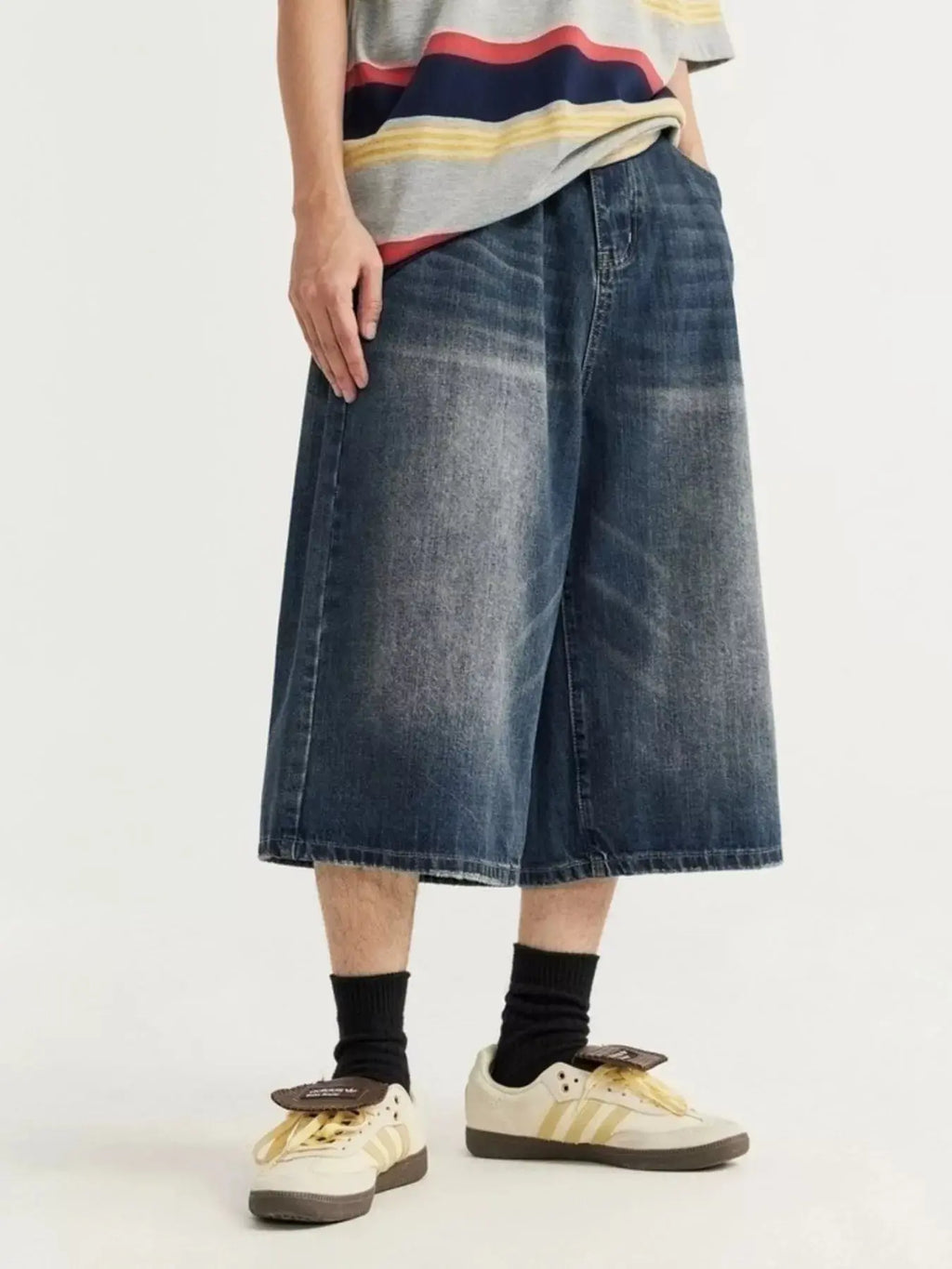Men's Washed Wide Leg Demin Shorts  COOLANDBAG