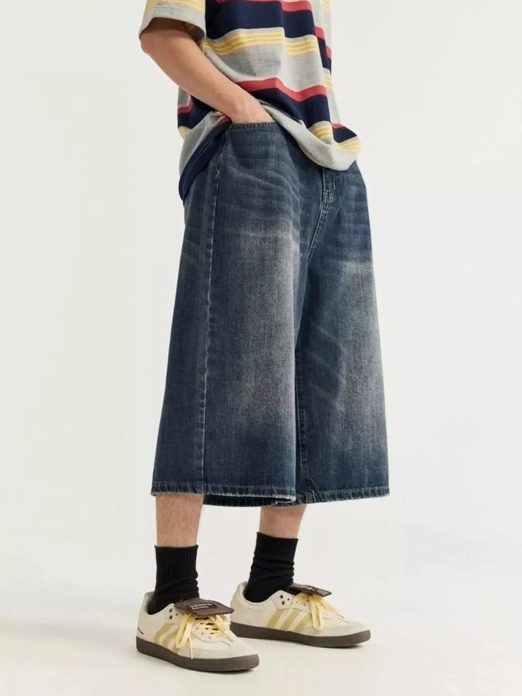Men's Washed Wide Leg Demin Shorts  COOLANDBAG