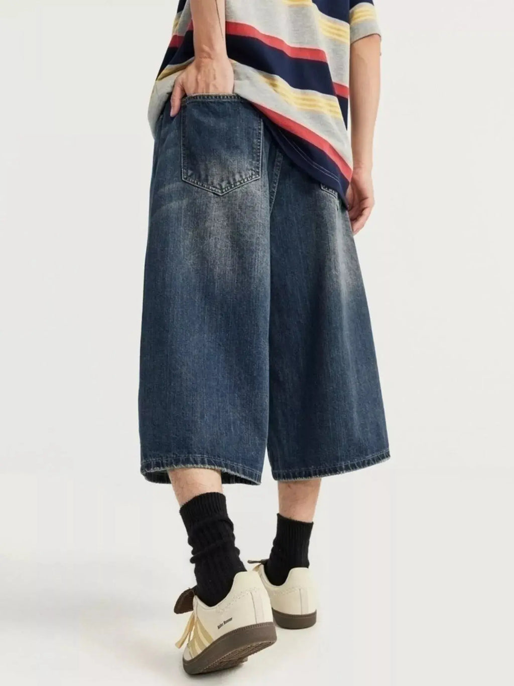 Men's Washed Wide Leg Demin Shorts  COOLANDBAG