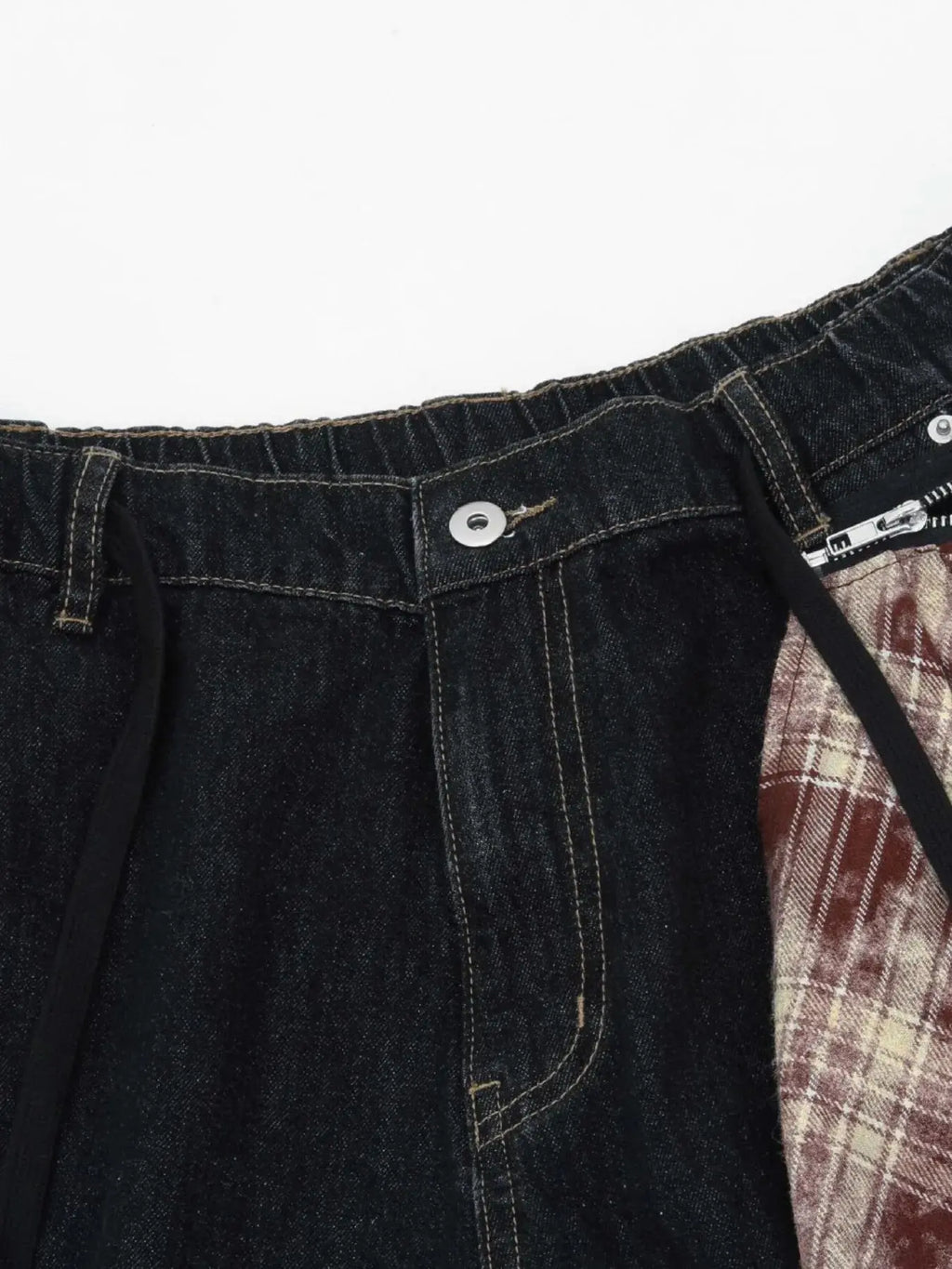 Men's Wide-Leg Denim Shorts with Plaid Accent  COOLANDBAG