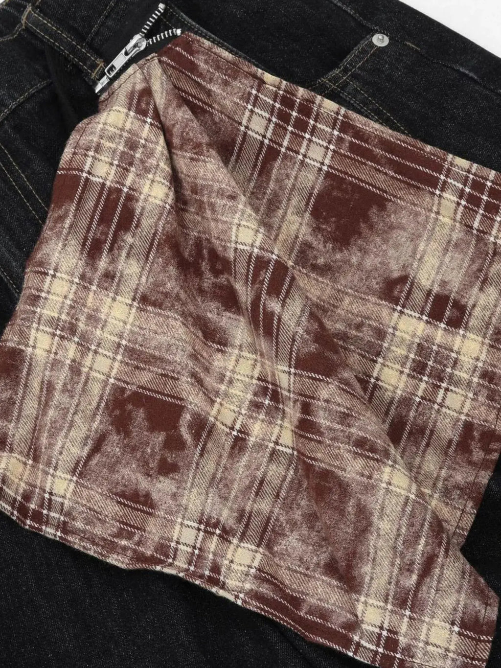 Men's Wide-Leg Denim Shorts with Plaid Accent  COOLANDBAG