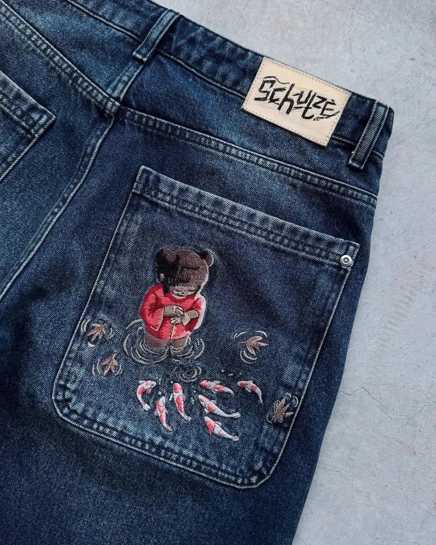 Mode cerisier fleur poche broderie jean Shorts hommes femmes rétro Baggy noir Denim court Y2k Jorts Hip Hop Streetwear pantalon  COOLANDBAG