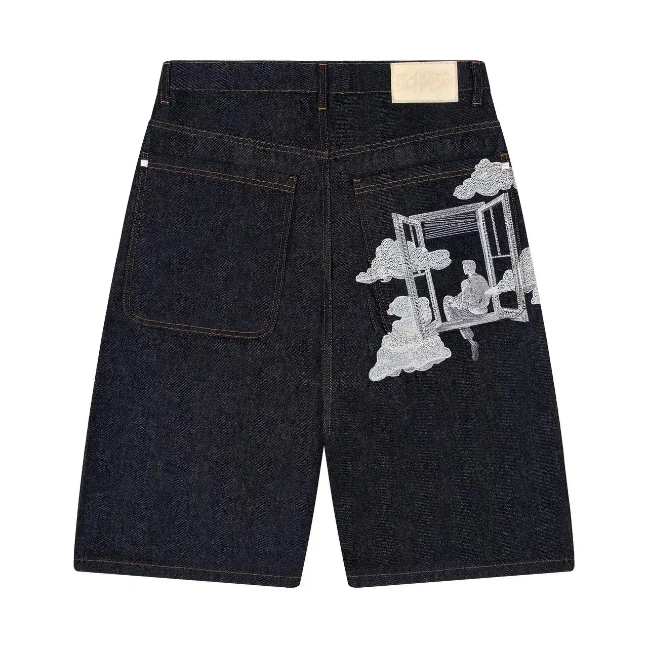 Mode cerisier fleur poche broderie jean Shorts hommes femmes rétro Baggy noir Denim court Y2k Jorts Hip Hop Streetwear pantalon  COOLANDBAG