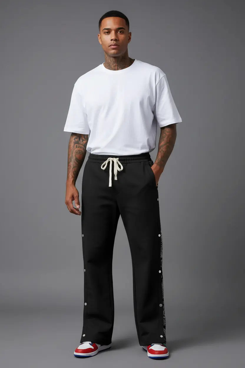 Pantalon Grande Taille Wide Leg Boutons Pression  COOLANDBAG