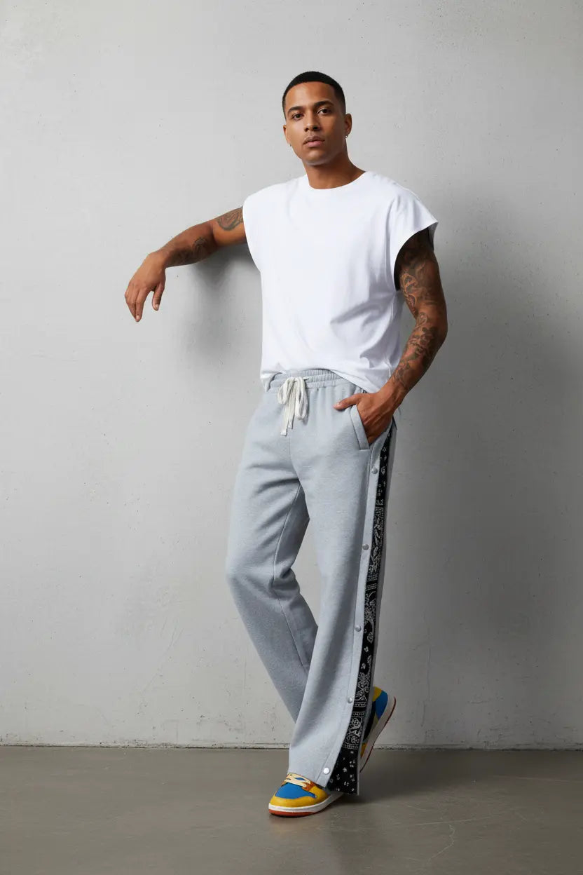Pantalon Grande Taille Wide Leg Boutons Pression  COOLANDBAG