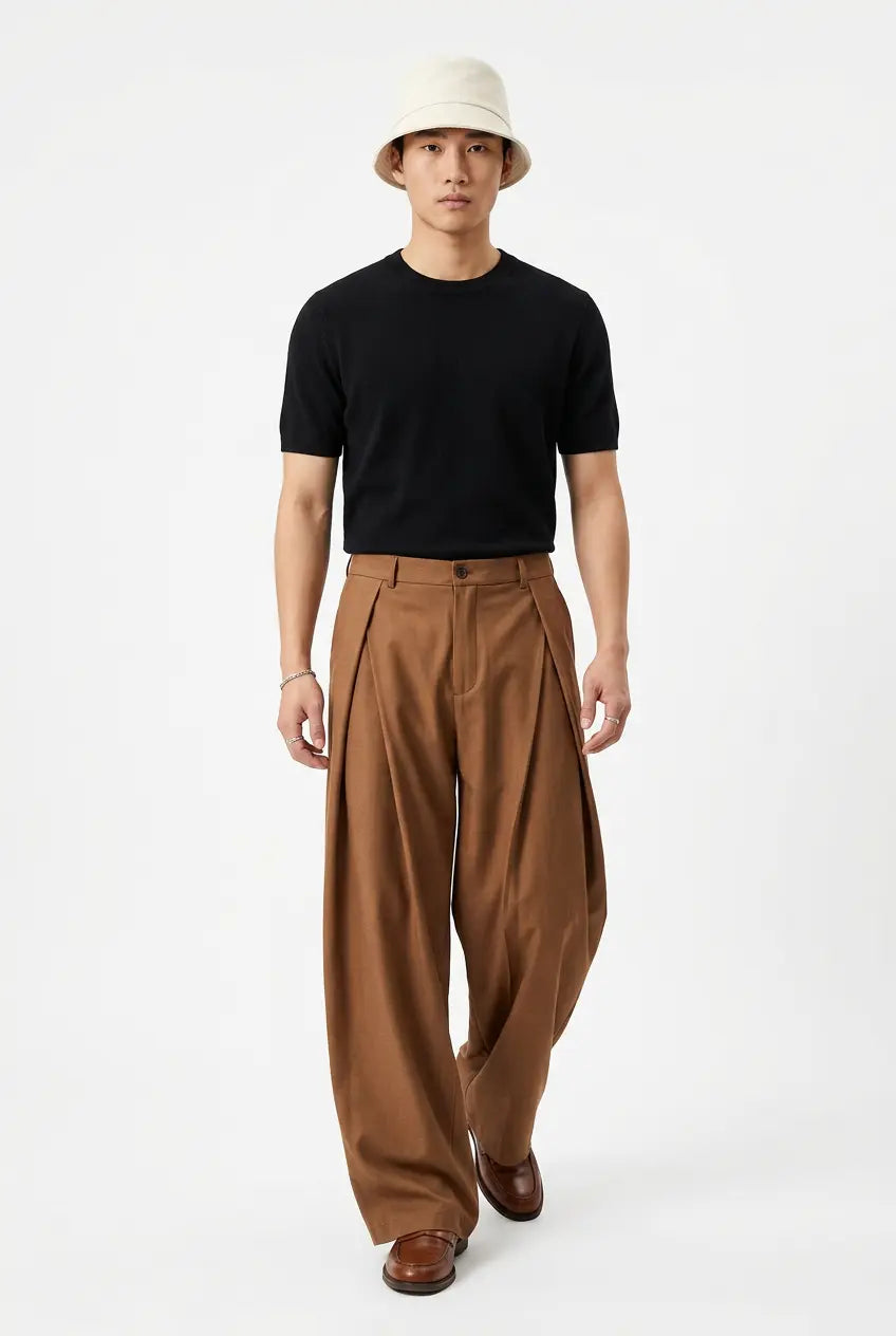 Pantalon de Costume Wide Leg Taille Haute à Pinces Homme  COOLANDBAG