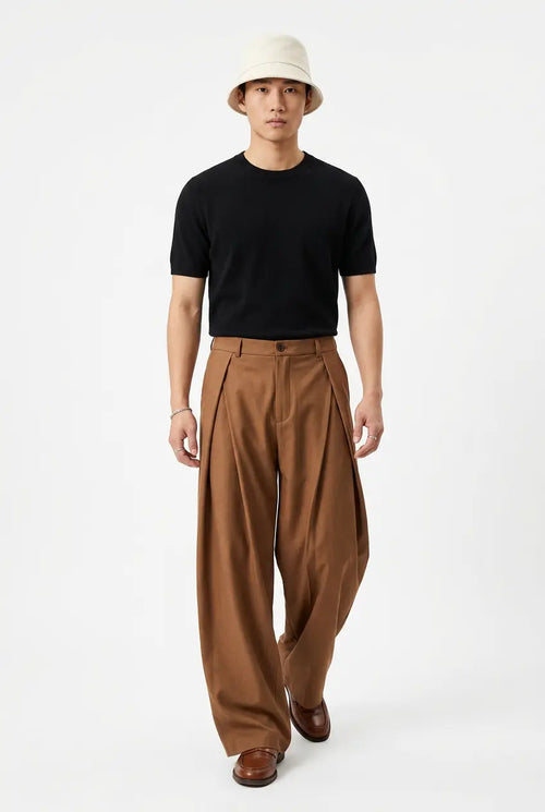 Pantalon de Costume Wide Leg Taille Haute à Pinces Homme  COOLANDBAG